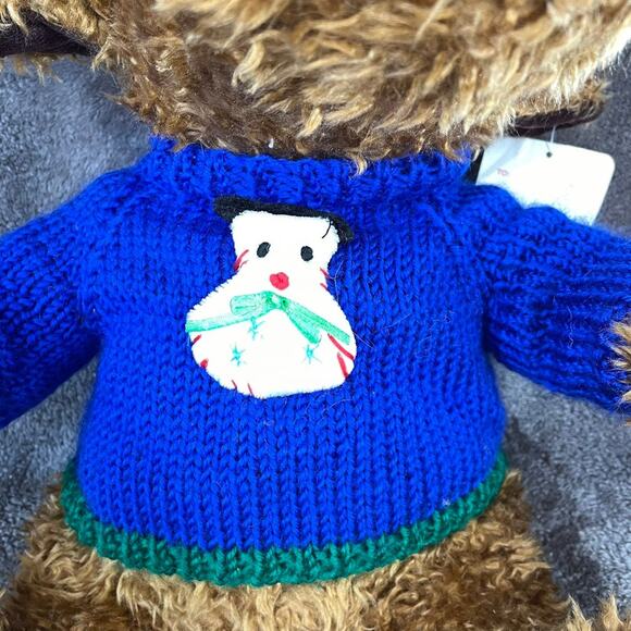 HugFun Plush Reindeer Moose Brown Curly Hair Blue Sweater 15” TAGS Vtg Stuffed - Picture 3 of 16